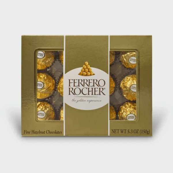 Ferrero Rocher Fine Hazelnut Milk Chocolate, 12 Count, Chocolate Candy Gift Box, 5.3 oz